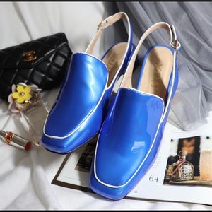 Closed Square Toe Block Low Heels Pumps